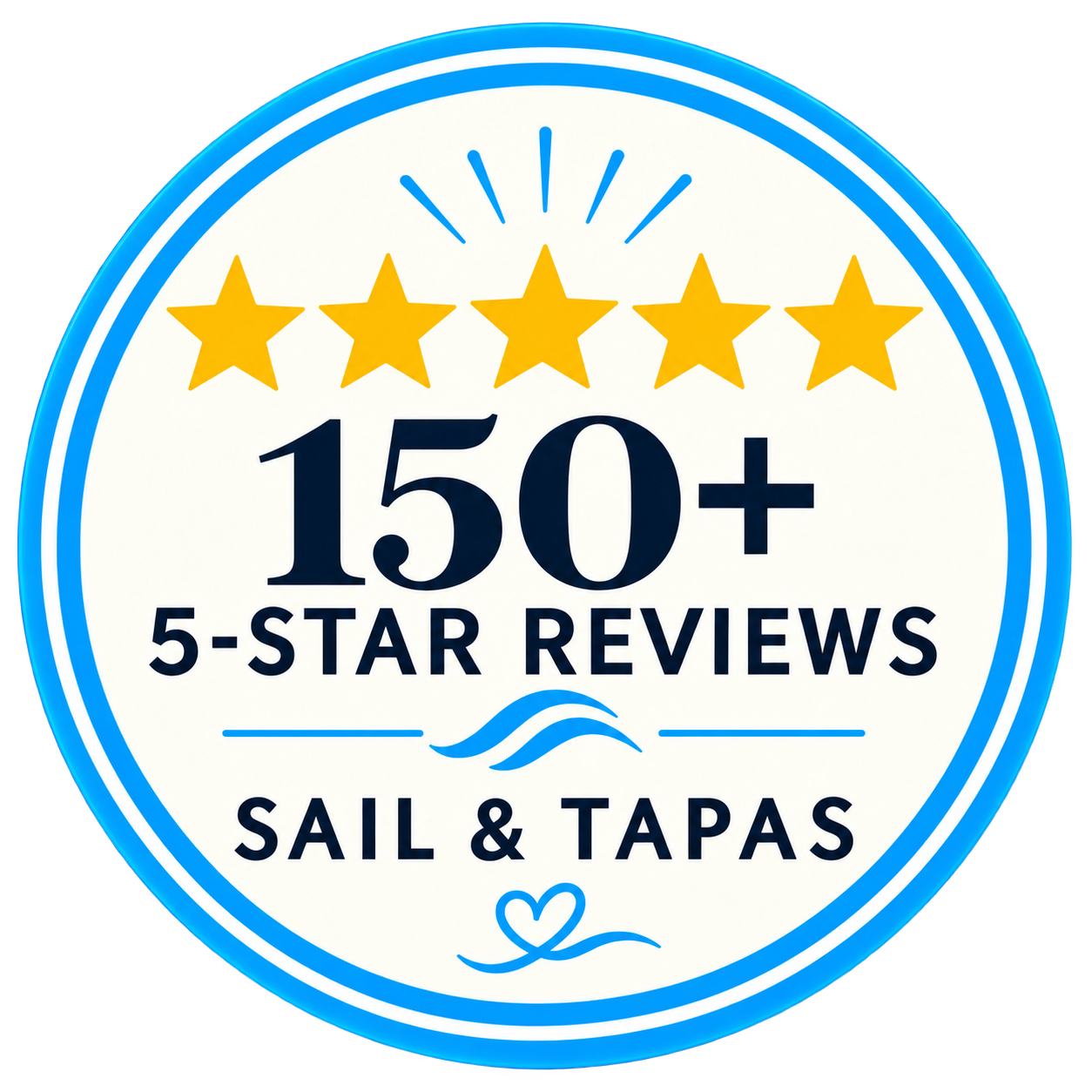 150+ 5-star reviews – Sail & Tapas